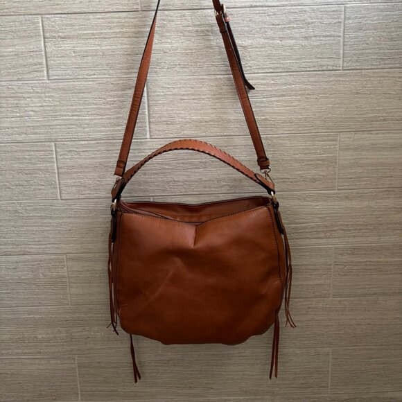 👜Charming Charlie Faux Leather Shoulder Bag Purse Tassels Brown Tan Bucket - Picture 2 of 10